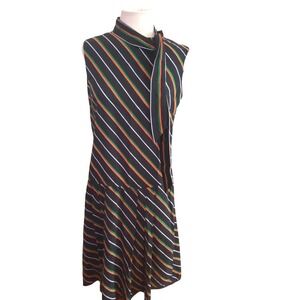 VTG Howard wolf dress Vintage Sleeveless Striped Drop Waist Pleated Black  Mod